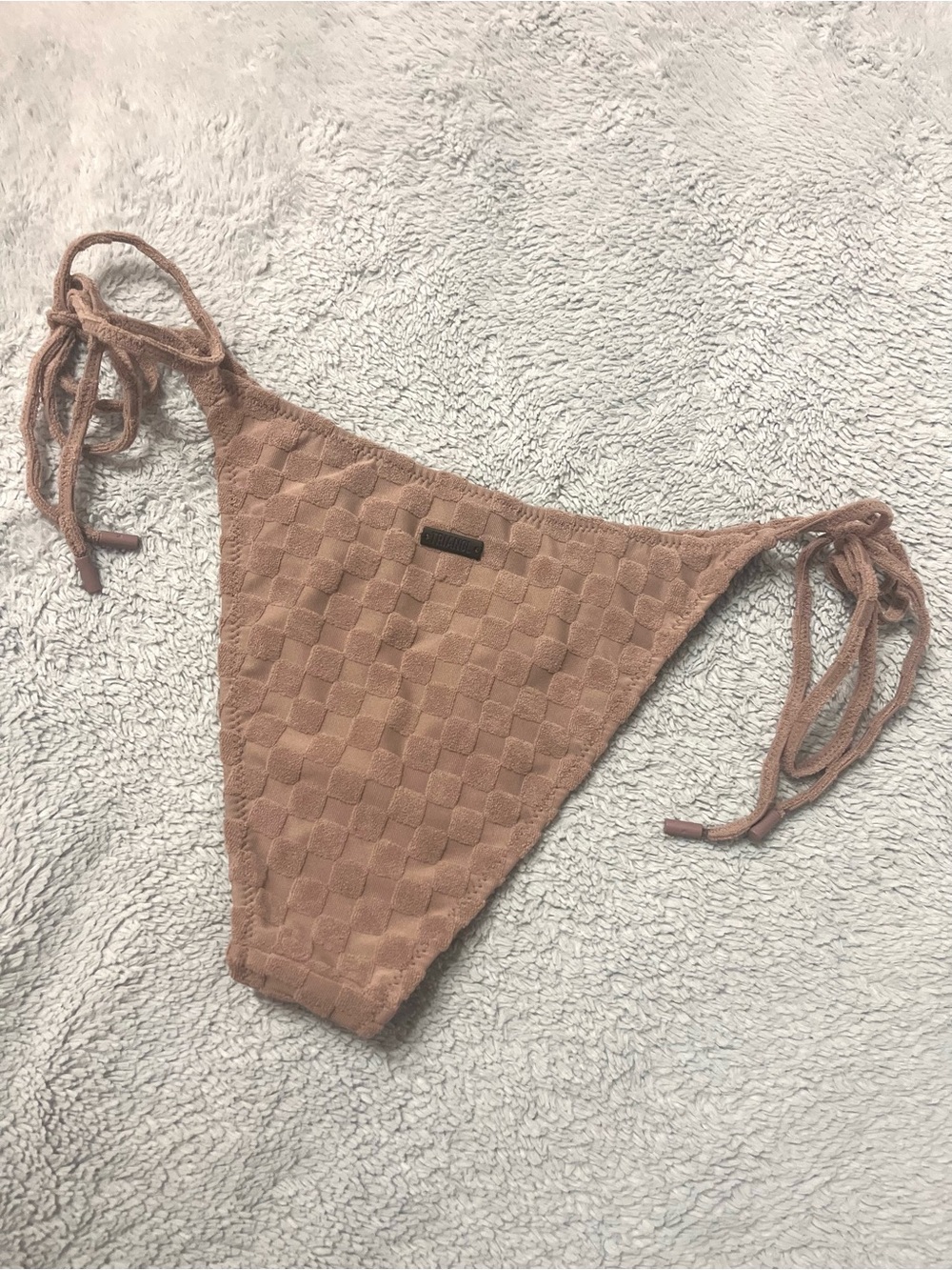 TRIANGL Vinca Mauve Checkered Terry Cloth Triangle String Bikini Bottom Size L - Picture 3 of 9